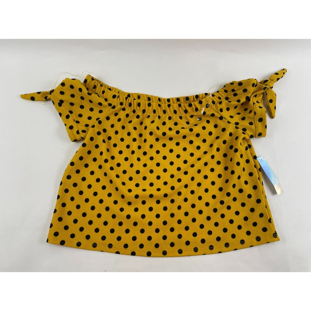 Ivoire Cropped Blouse Women's Size XL Yellow Polka Dots Off Shoulder NWT